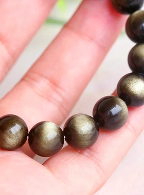 天然金曜石手串 双金眼线眼效应金耀石手链招财饰品 金曜石