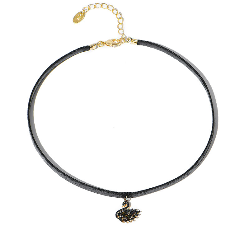 小天鹅女颈带choker黑色脖颈锁骨链 lanshinuo项链