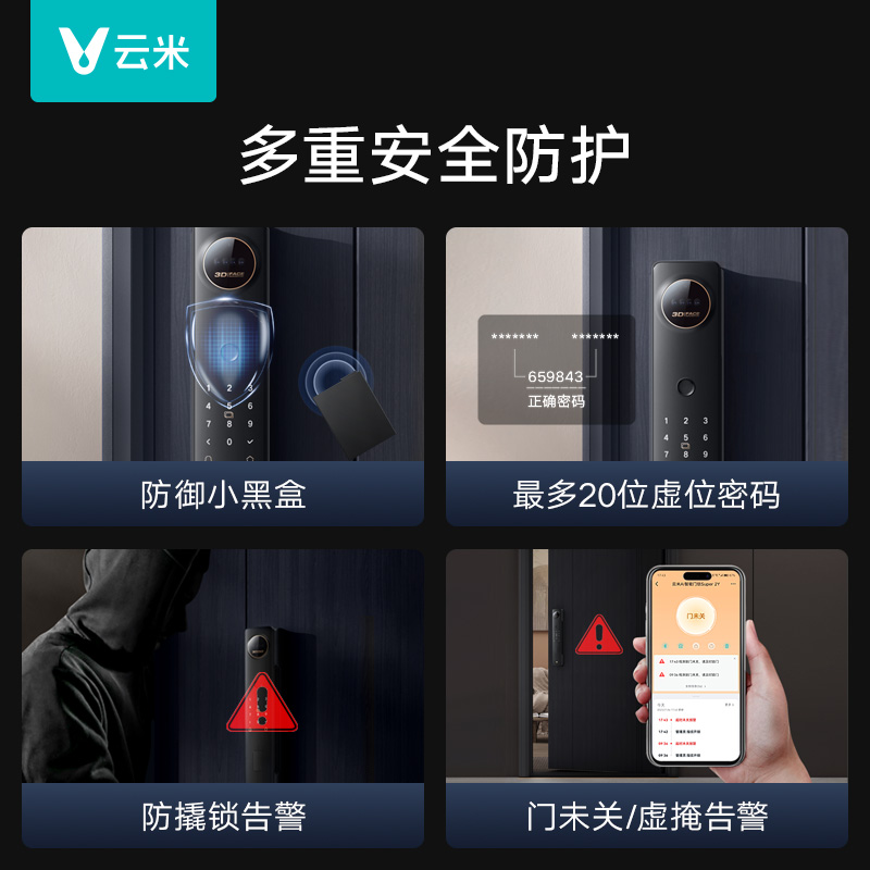 云米智能门锁Super2Y高清猫眼3D人脸识别防盗电子门指纹密码锁