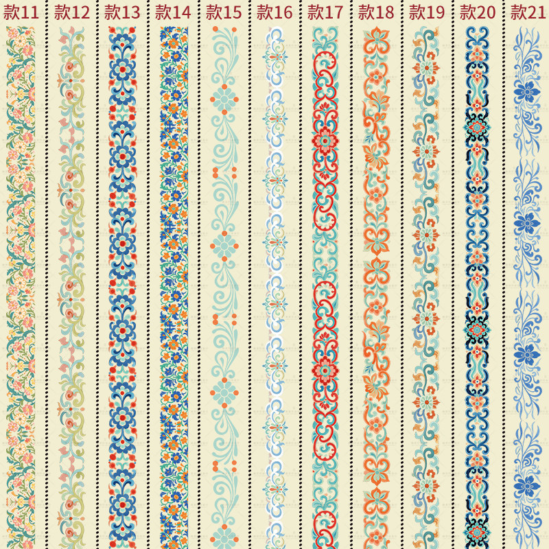 国潮热转印烫画贴迷你长条古风bjd娃衣汉服烫画花纹袖边裙边边贴,淘宝优惠券,粉丝福利购,淘宝优惠卷