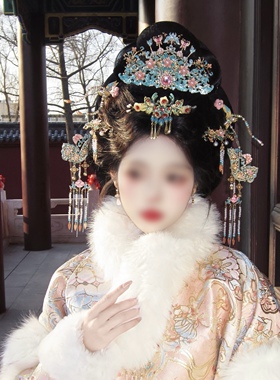 唐风配饰公主粉彩烧蓝簪钗冠古风