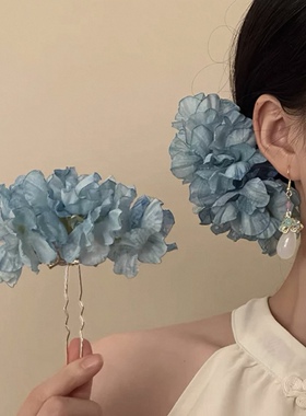 超仙紫色花朵发簪女绢花头花发钗