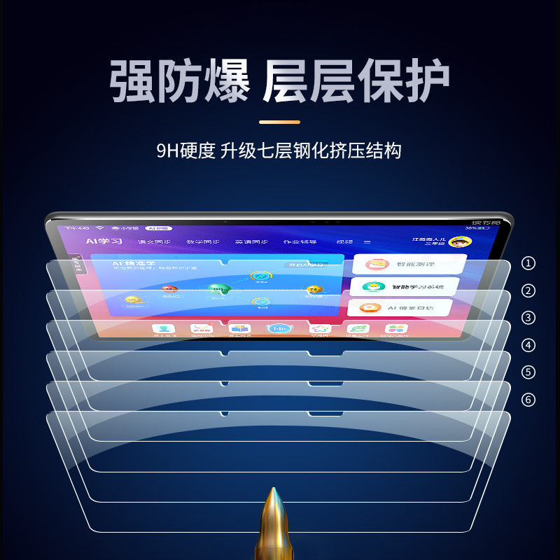 适用于读书郎C28平板钢化膜C30学生C13电脑C25全屏原装C6学习机c18保护贴膜护眼抗蓝光防摔防爆高清c13pro - 图2