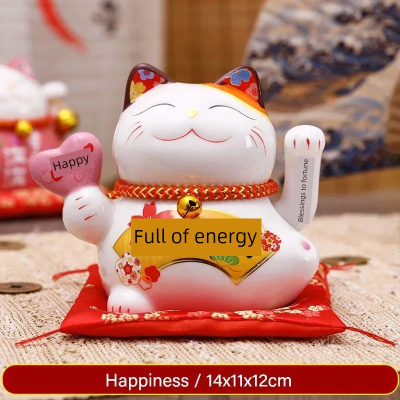 5 inch Ceramic Fortune Cat Waving Hand Lucky Cat Plutus Cat - 图2