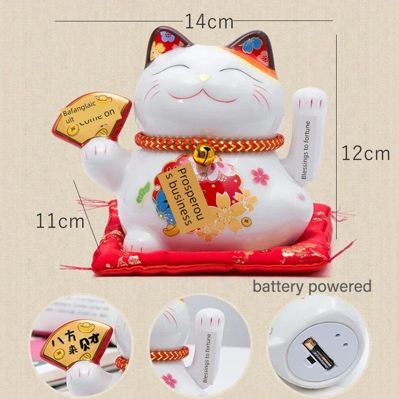 5 inch Ceramic Fortune Cat Waving Hand Lucky Cat Plutus Cat - 图1