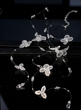 韩式蕾丝花朵水晶项链