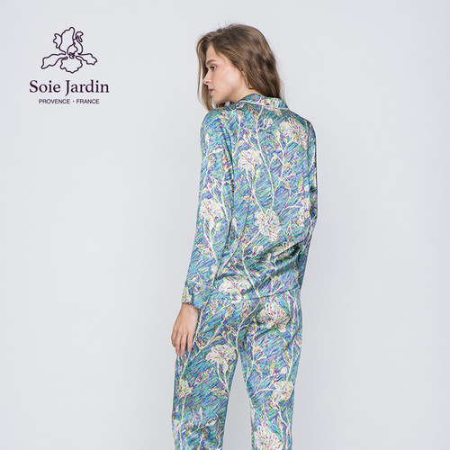 soie jardin3#梵高丝绸睡衣原创印花桑蚕丝家居服三件搭配套装 - 图0