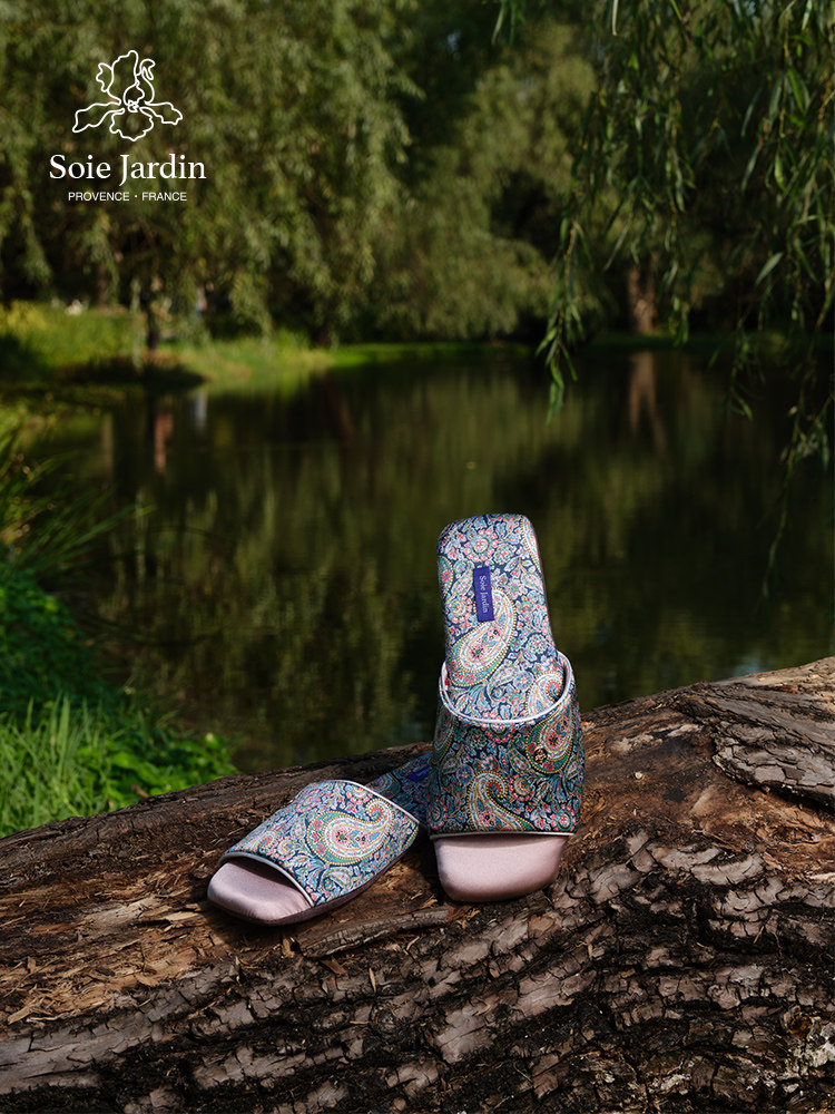 7#soiejardin方利庄园方头真丝印花提花家居露趾拖鞋,淘宝优惠券,粉丝福利购,淘宝优惠卷