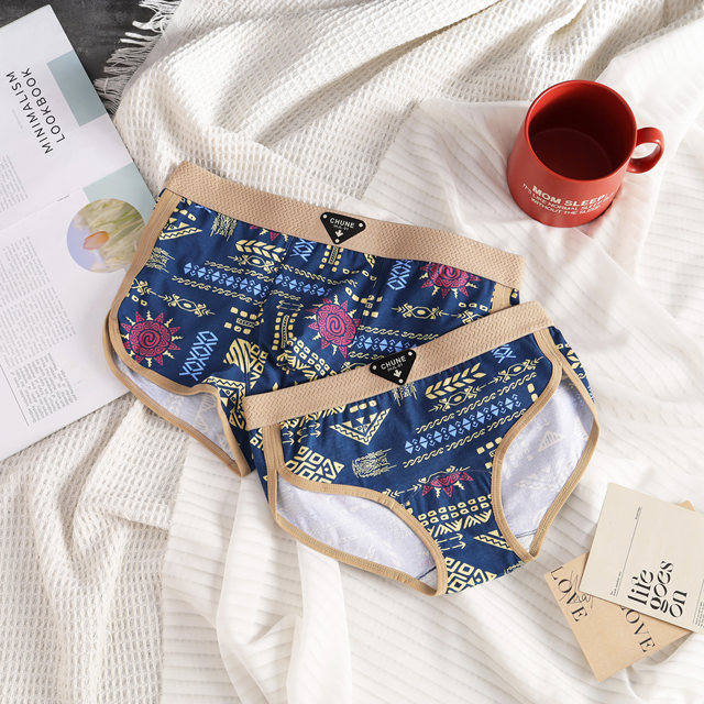 2026 New Amaya Ethnic Style Couple Underwear Mid-waist Cotton Pure Men's Boxer Women's Triangle Valentine's Day Gift