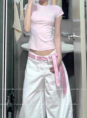 韩系甜美粉色领带腰带可爱腰绳女