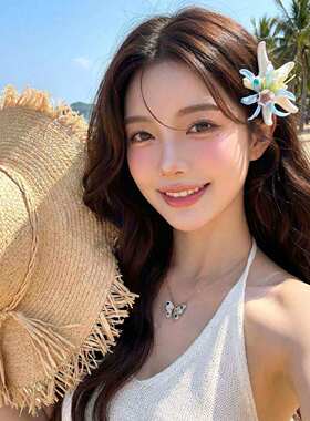 海边花朵发夹女超仙氛围感边夹