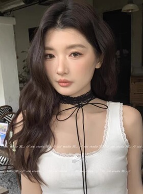 设计感蕾丝飘带丝巾长条细窄系脖