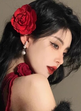 红色玫瑰花发夹2026新款高端发夹