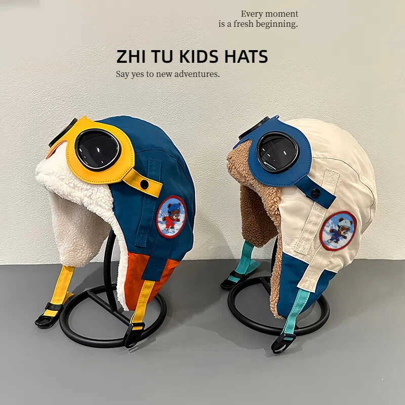 Cute dinosaur aviator glasses Lei Feng hat for middle-aged and older children, women's autumn and winter parent-child boy's plus velvet warm ear protection hat