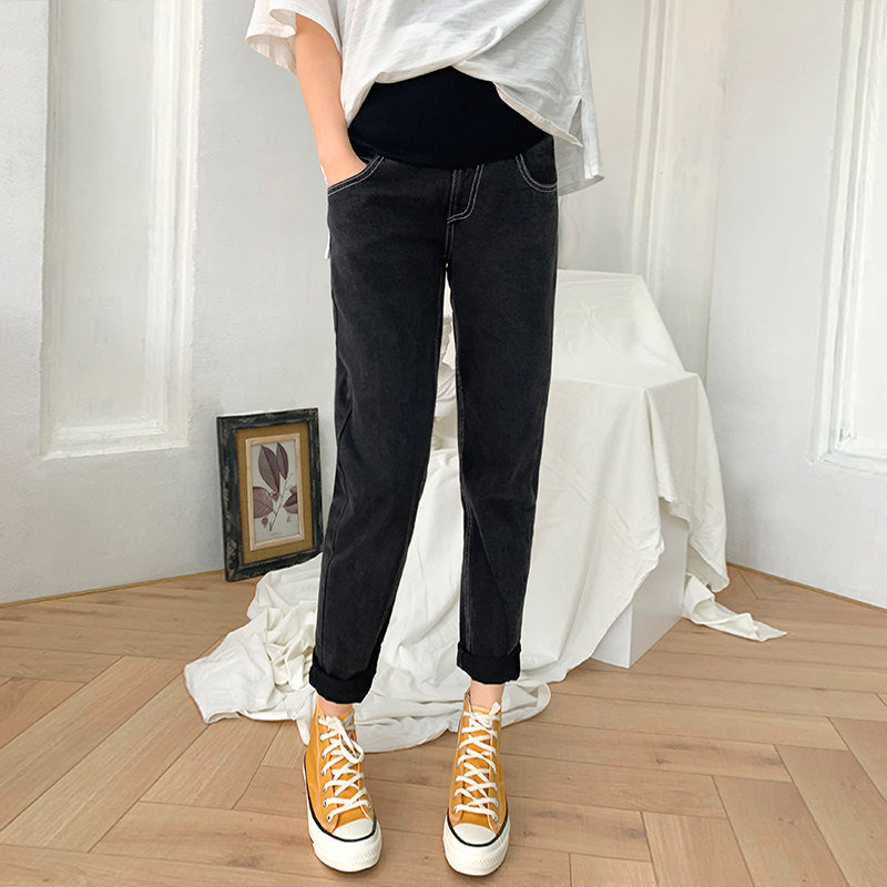 春秋外穿潮妈加绒烟灰色孕妇裤子 夏娜莎孕妇直筒裤