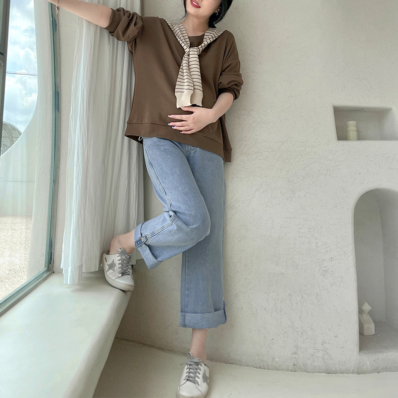 春秋款外穿潮妈券边直筒孕妇裤子 夏娜莎孕妇直筒裤