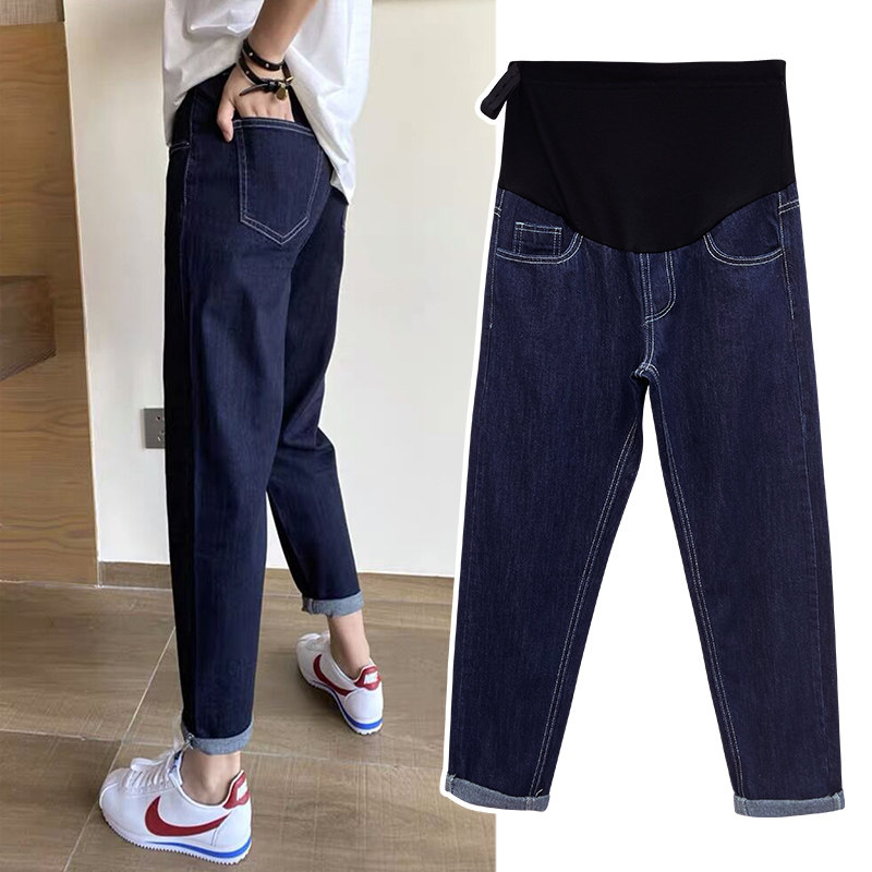 孕妇春秋款外穿宽松老爹九分牛仔裤 夏娜莎孕妇直筒裤