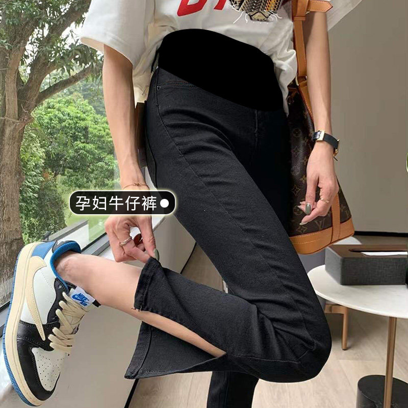 春秋时尚款开叉孕妇蓝色孕妇裤子 夏娜莎孕妇直筒裤