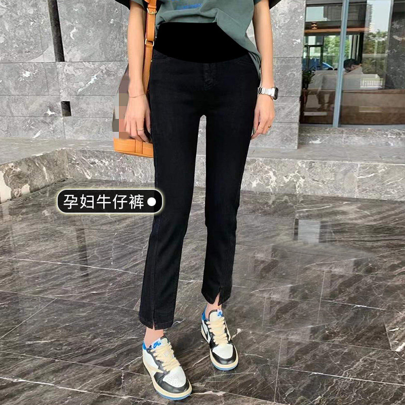 春秋时尚款开叉孕妇蓝色孕妇裤子 夏娜莎孕妇直筒裤