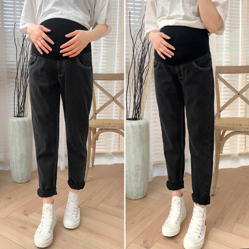 春秋外穿潮妈加绒烟灰色孕妇裤子 夏娜莎孕妇直筒裤