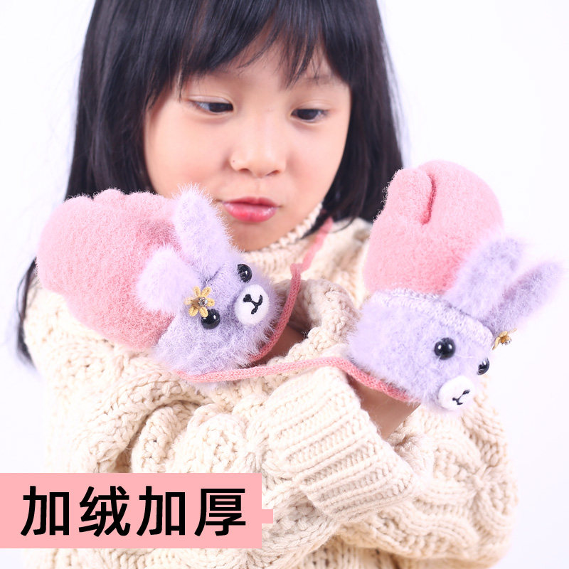 宝宝冬0-1-2-3岁6加绒加厚婴手套 喵咪鼠手套