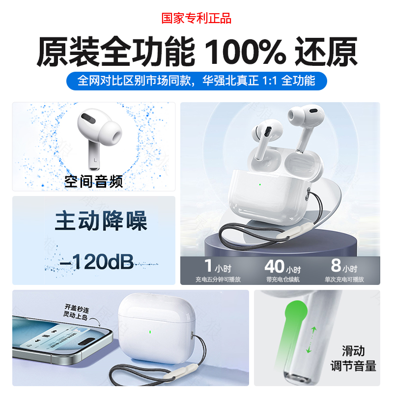 华强北蓝牙耳机真无线适用苹果Pro2五代降噪2024新款官方正品二代 - 图1