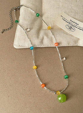 青苹果吊坠彩虹多巴胺串珠项链女