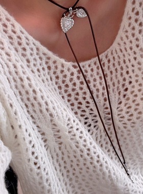 韩系银色双心吊坠项链女款高级感轻奢小众简约气质大气秋冬毛衣链