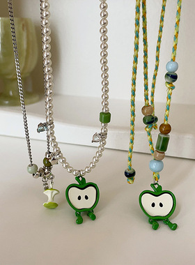 趣味可爱苹果吊坠项链女小众个性