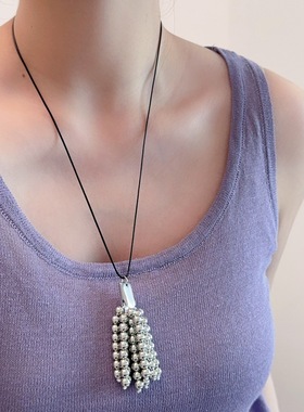 博主同款圆球串珠吊坠项链小众设计高级感毛衣链可调节颈链配饰品