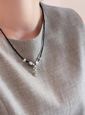 小众轻奢高级感天然黑贝黑玛瑙珍珠葡萄串珠项链颈链锁骨链毛衣链