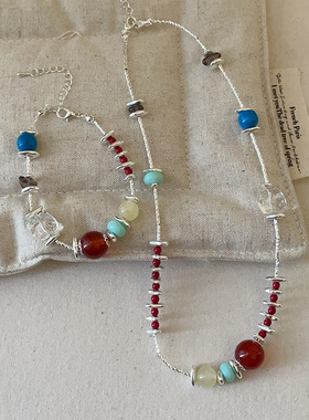 潮流ins彩色天然石串珠项链手链