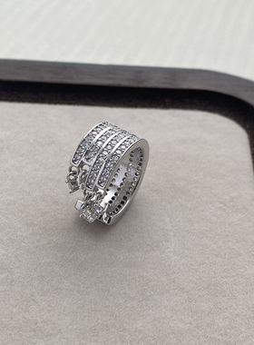 高级感多层锆石金属流苏开口戒指