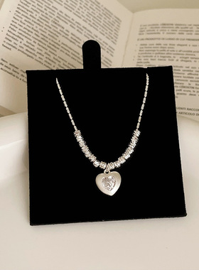 简约高级感锆石拉丝爱心吊坠项链女气质潮流时尚百搭颈链锁骨链