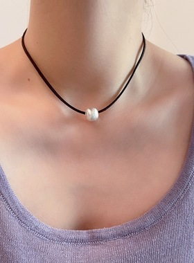 拉丝圆球颈链项圈女时尚简约高级感锁骨链黑色甜美百搭设计感配饰