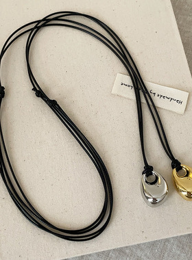 古力娜扎同款豆子金属黑绳长款项