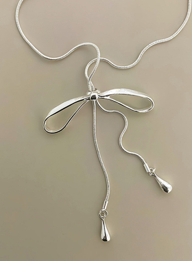 简约蝴蝶结抽拉式长款项链女韩国