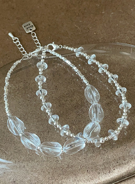 透明水晶串珠碎银手链女简约高级