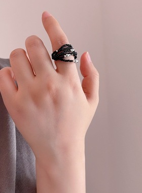 法式不规则多层水晶串珠戒指女时尚轻奢小众高级感食指环戒子配饰
