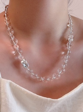 时尚度假风蓝色天然石串珠项链女小众设计精致甜美清新锁骨链配饰