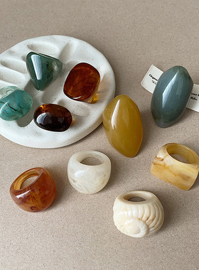 夸张个性不规则彩色树脂宽版戒指