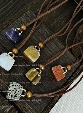 时尚设计长款秋冬毛衣链新款手作天然石包包吊坠项链女小众高级感