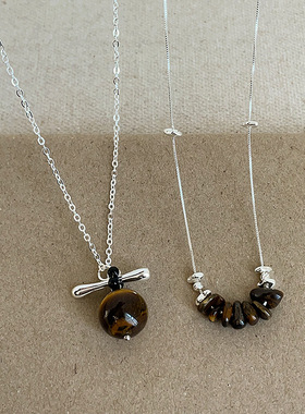 简约高级感虎眼石吊坠项链女复古