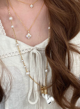 设计感防丢无线蓝牙耳机珍珠挂脖项链女个性精致时尚百搭颈链配饰