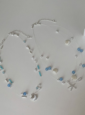 海蓝宝海星珍珠贝壳鱼线项链女超