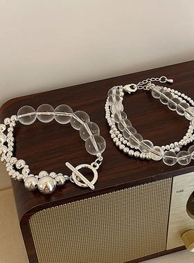 透明串珠拼接金属圆球多层手链女独特设计感个性时尚百搭手环手饰