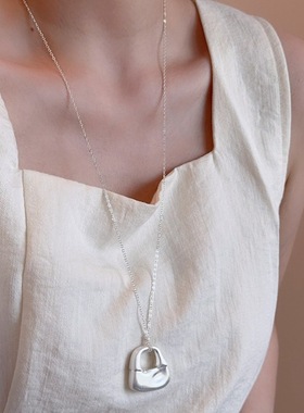 博主同款哑光银色包包吊坠项链女