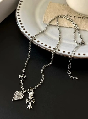 十字双吊坠复古毛衣链饰品