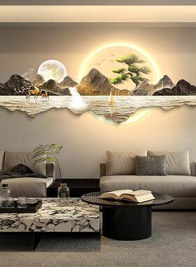 网红新光中灯式发客画厅光迎客松画画装饰山水茶室体人壁感应挂画