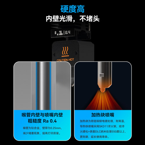适用拓竹子P2S/H2D/H2S可拆卸硬化钢喷嘴热端打印头兼容喷嘴挤出头高容量热端配件打印板硬质钢打印机 快拆 - 图0